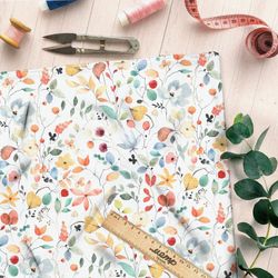 Ткань интерлок разноцветные акварельные листья