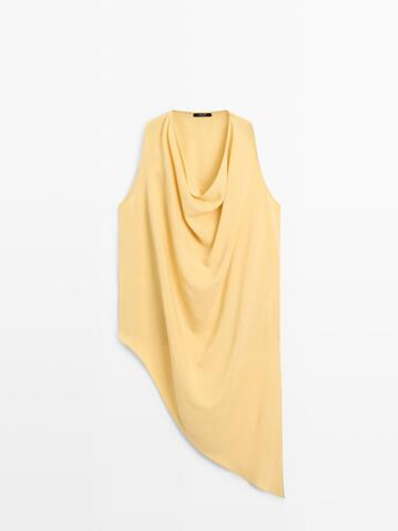 Massimo Dutti Удлиненный асимметричный топ свободного кроя, светло-желтый