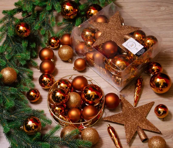 Набор елочных украшений Звездный наряд, 33 предмета, медный, Kaemingk (023421)