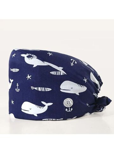 Шапочка медицинская, принт "Киты", синий