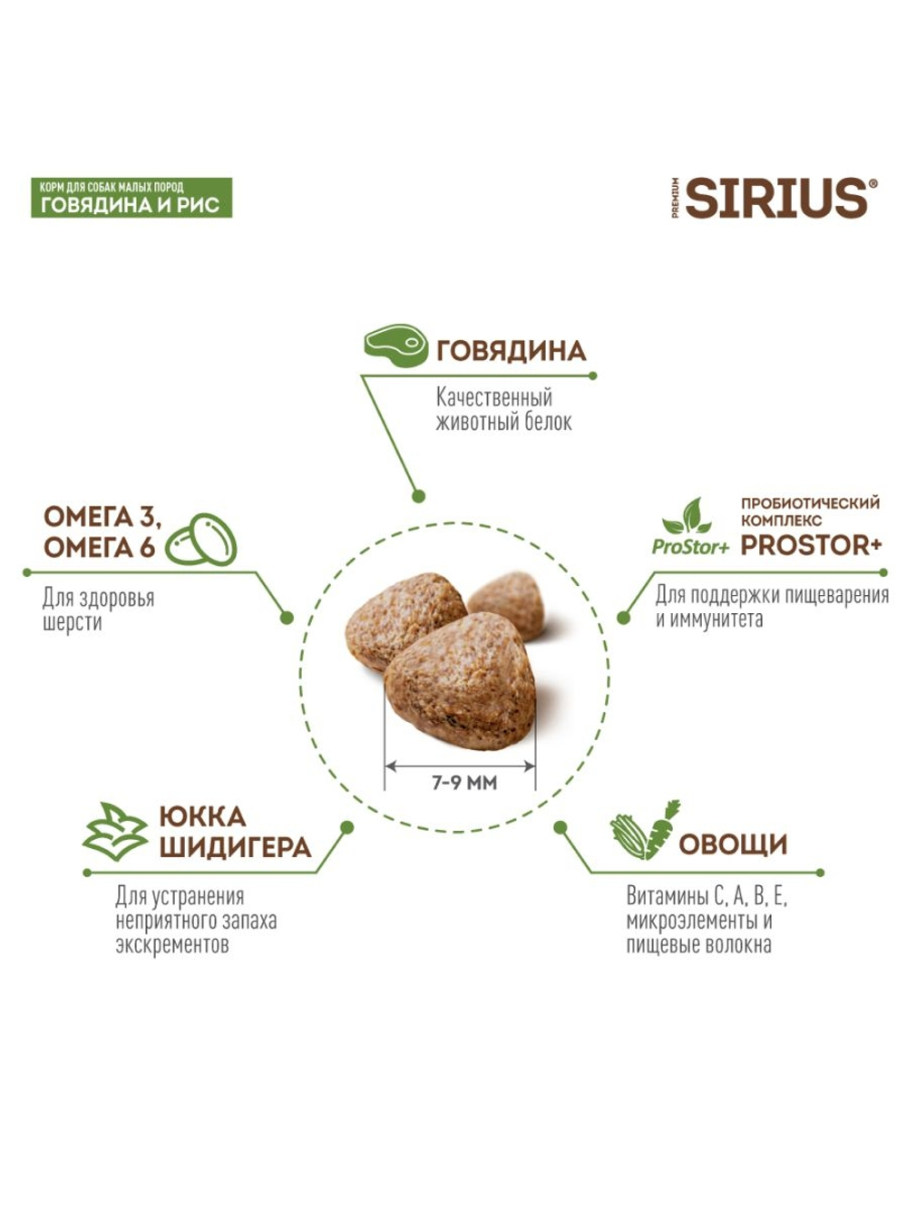 Сухой корм Sirius для взрослых собак малых пород с говядиной и рисом, 2 кг