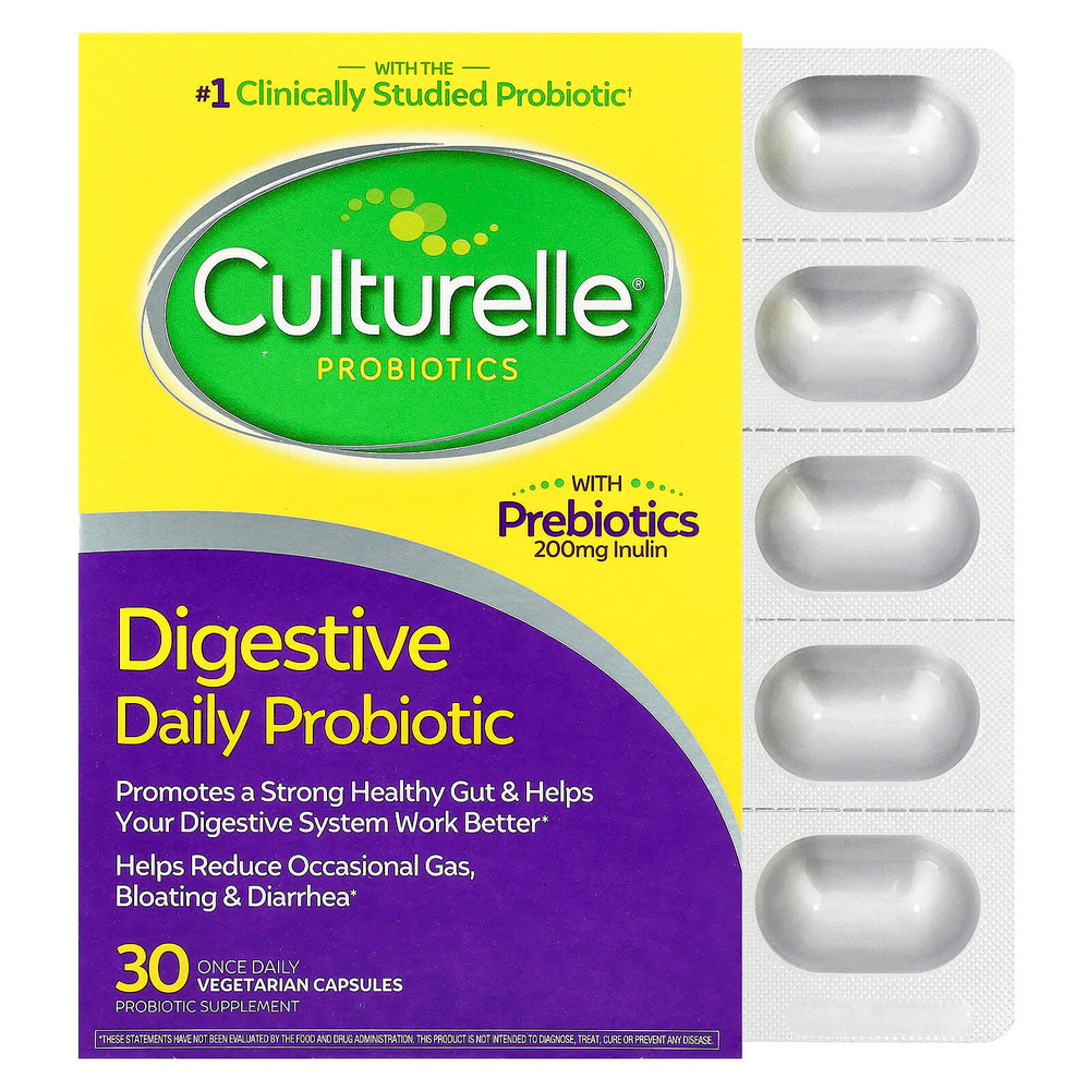 Culturelle, пробиотики, ежедневный пробиотик для пищеварения, 10 миллиардов КОЕ, 30 вегетарианских капсул для приема один раз в день
