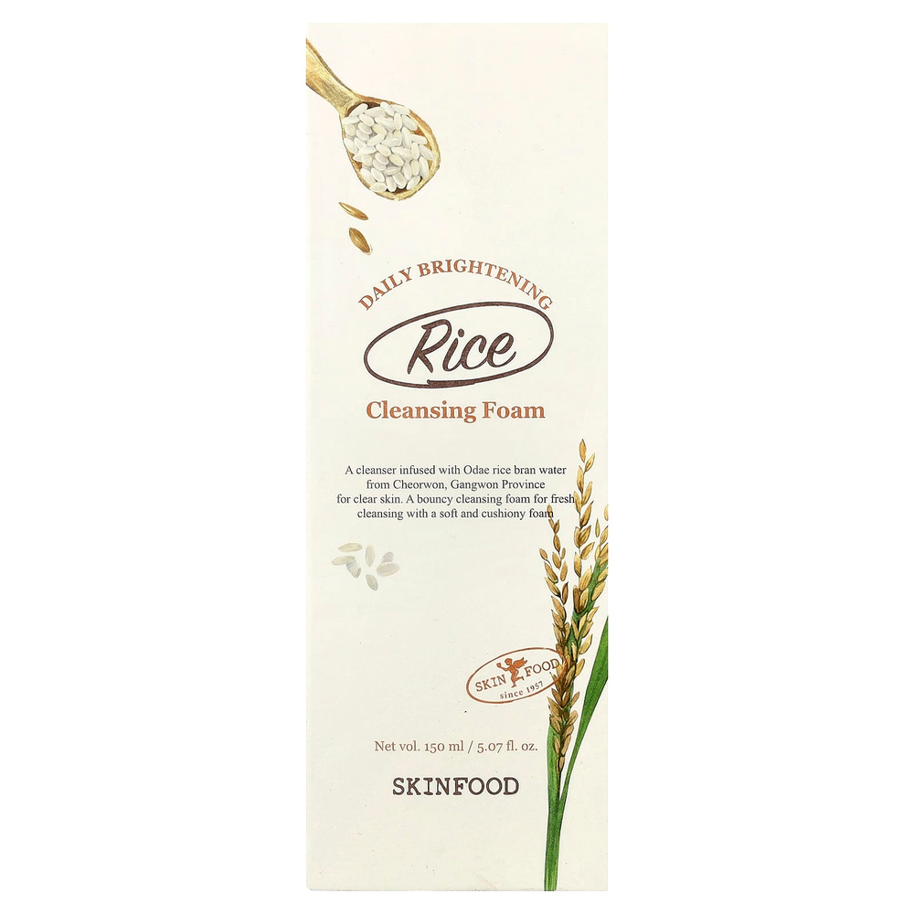 SKINFOOD, Осветляющая очищающая пенка с рисом для ежедневного применения, 150 мл (5,07 жидк. унц.)
