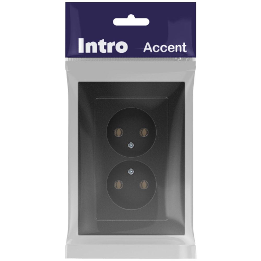 Розетка Intro Accent 6-204-05 2х2P, 16А-250В, IP20, СУ, AL/CU, антрацит