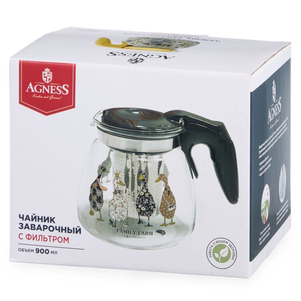 ЗАВАРОЧНЫЙ ЧАЙНИК AGNESS С ФИЛЬТРОМ "ВАСИЛЬКИ" 900 МЛ.