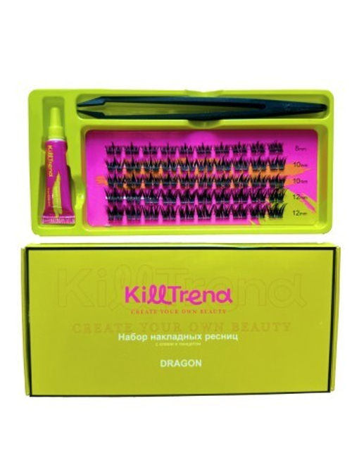 Набор накладных ресниц с клеем и пинцетом DRAGON KillTrend, 5 линий