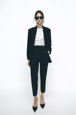 ZARA БРЮКИ С ВЫСОКОЙ ПОСАДКОЙ, ЧЕРНЫЙ