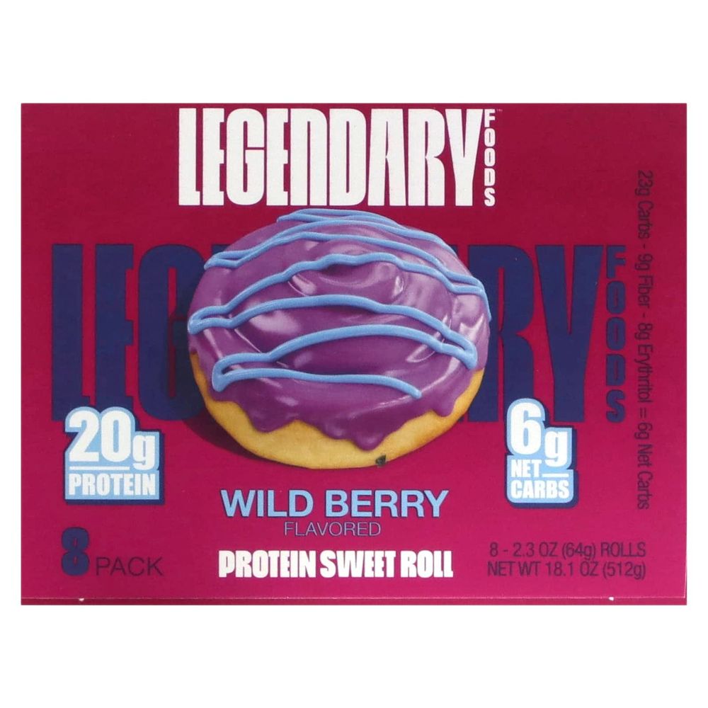 Legendary Foods, Сладкий ролл с протеином, лесные ягоды, 8 пакетиков по 64 г (2,3 унции)
