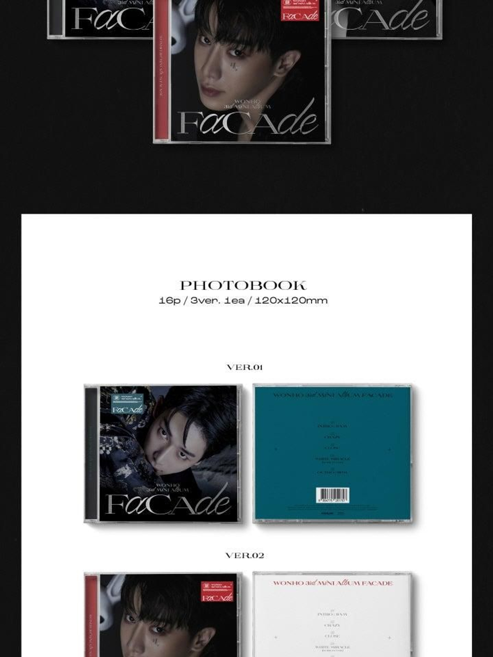 Альбом WONHO - FACADE 3rd Mini Album Jewel Case 3 Version SET