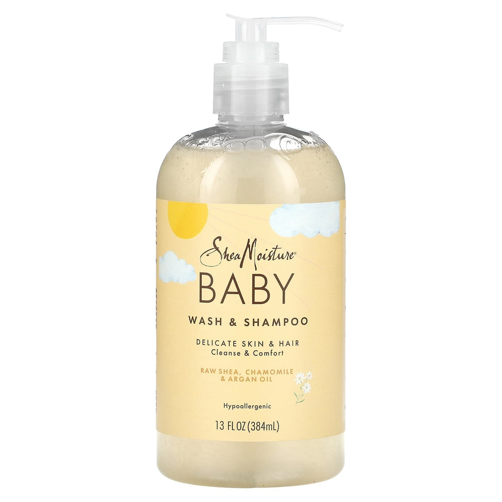 SheaMoisture, детское средство для купания и шампунь с необработанным маслом ши, ромашкой, аргановым маслом, ладаном и миррой, 384 мл (13 жидк. унций)