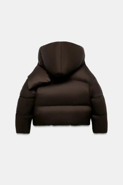 ZARA ВОДОНЕПРОНИЦАЕМЫЙ ВЕТРОЗАЩИТНЫЙ ПУХОВИК С КАПЮШОНОМ ИЗ ПЕРА И ПУХА, КОРИЧНЕВЫЙ