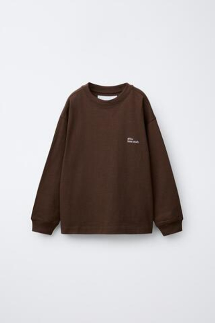 ZARA ФУТБОЛКА HEAVY WEIGHT С ВЫШИТОЙ НАДПИСЬЮ, КОРИЧНЕВЫЙ