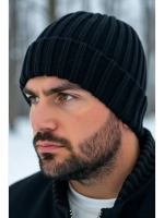 шапка вязаная теплая с отворотом стильная