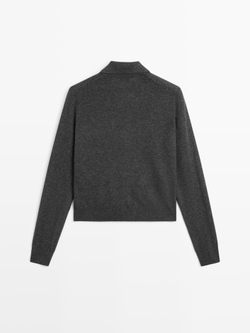 Massimo Dutti Кардиган из смесовой шерсти с карманами, антрацитово-серый