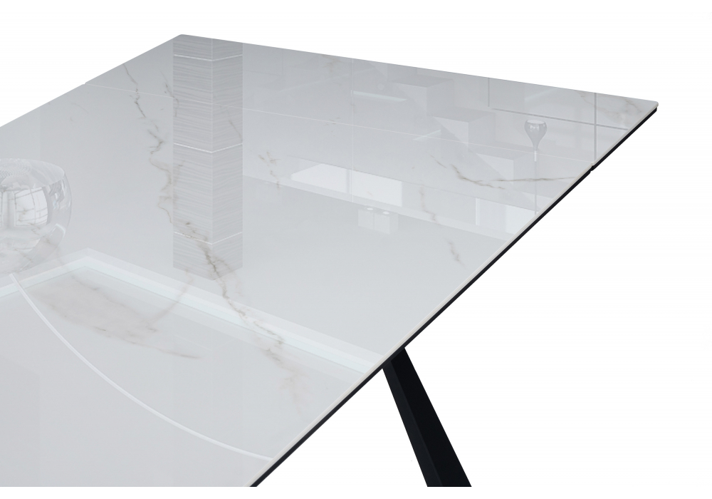 Керамический стол Woodville Маунт 140x80 белый мрамор, черный, ножки черные