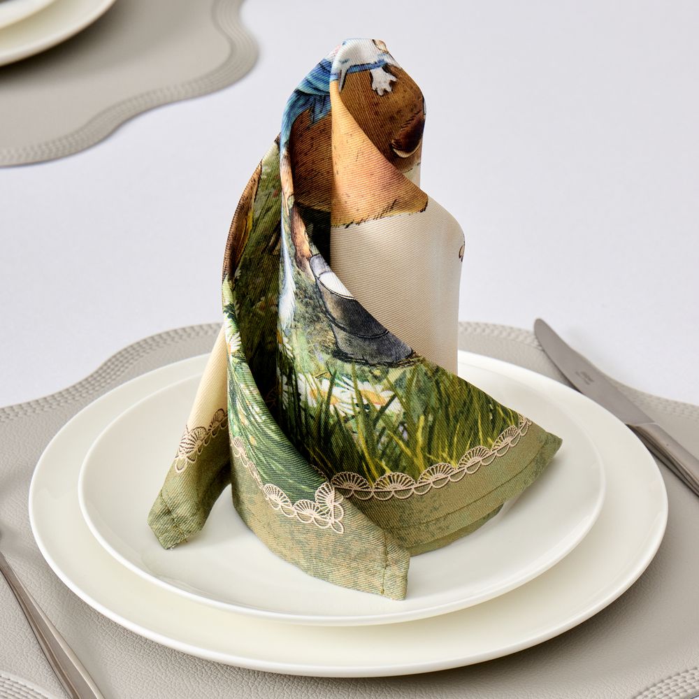 НАБОР САЛФЕТОК ИЗ 2-Х ШТ "СИНИЕ КОТЫ. ПРО ЛЮБОВЬ",40Х40СМ, 100% ХЛОПОК,ТВИЛ, БЕЖ