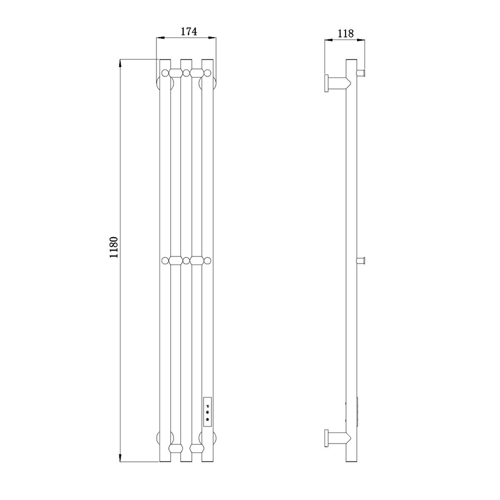 Полотенцесушитель электрический RAGLO R350.16.03 настенный сенсорный узкий с терморегулятором, сатин золотой