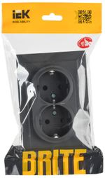 BRITE Розетка 2-местная с заземлением с защитными шторками 16А в сборе РСш12-3-БрГ графит IEK