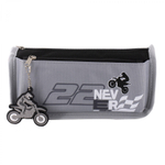 Пенал - косметичка Alingar, ПВХ, молния, боковой карман, брелок, 190 х 80 х 35 мм, "NEVER GIVE UP", микс (черный, серый, синий), мотоцикл, европодвес