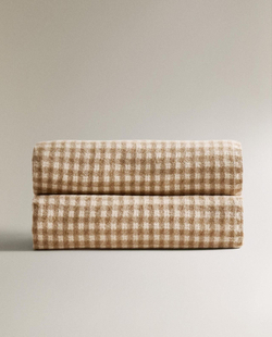 Zara Home - Клетчатый плед с бахромой, бежевый, 140x190 см