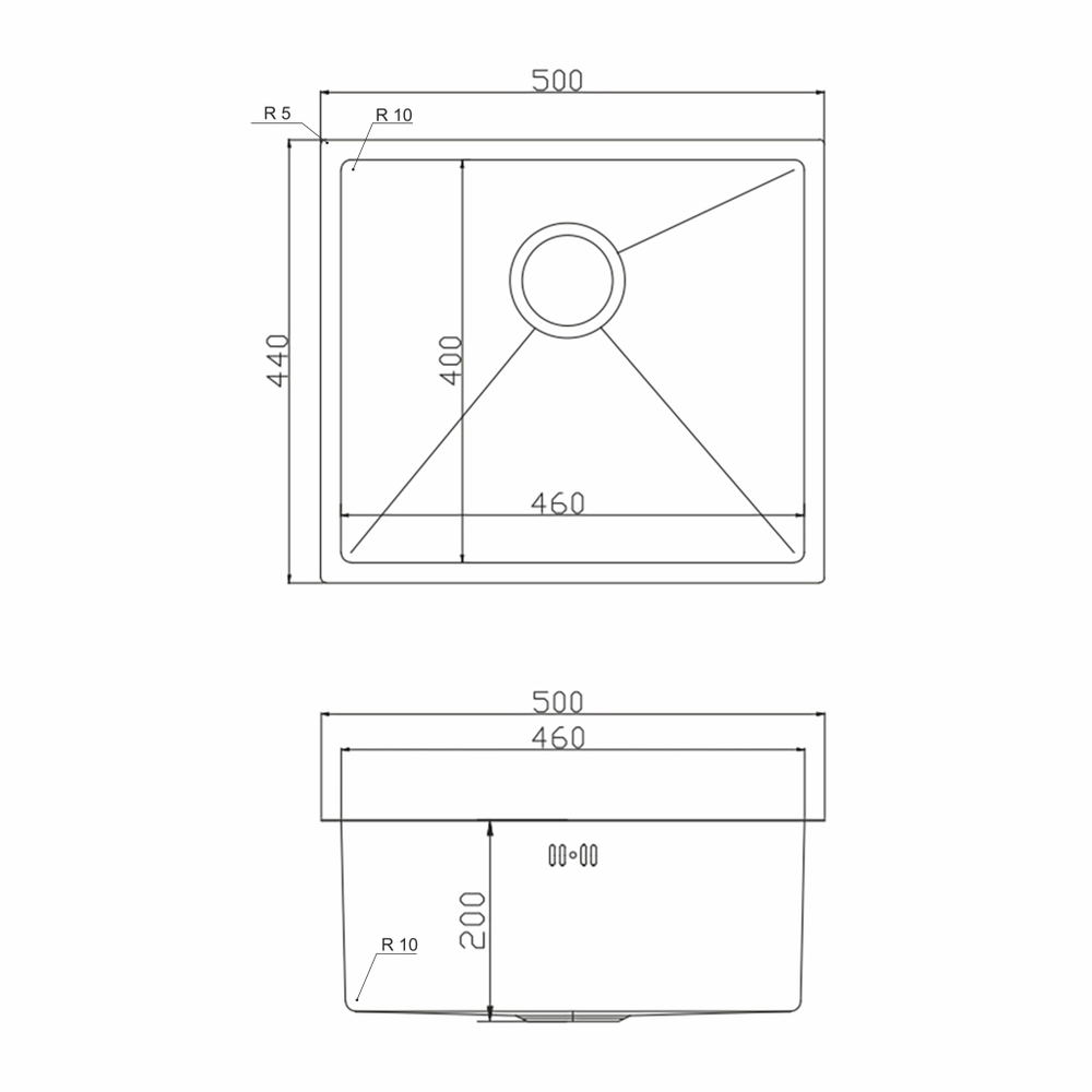 Мойка подст.монтаж 50х44 (3,0) вып 3 1/2  MIXLINE PRO 20см с сифоном (золото)