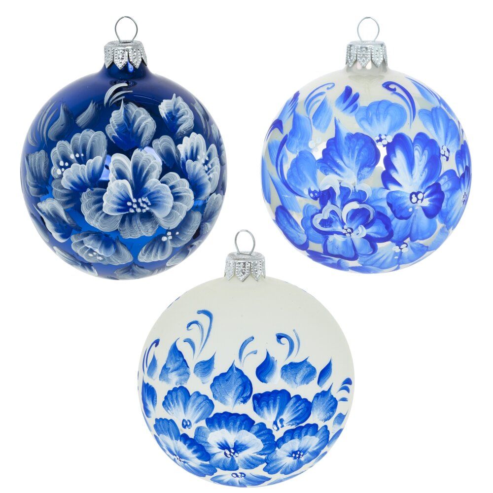 GAEM Украшение новогоднее Шар "Гжель Белая", D 10 см L10 W10 H10 см, 3в.