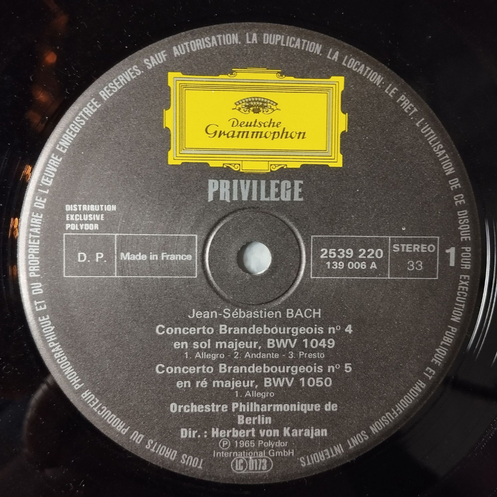 Винтажная виниловая пластинка LP H.V. Karajan Караян, J.S. Bach Бах 6 Concertos Brandebourgeois 6 Бранденбургских Концертов (France 1974)