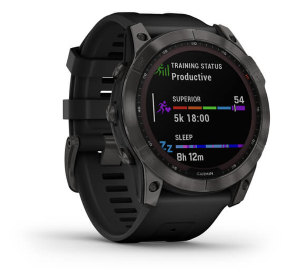 Смарт-часы GARMIN Fenix 7X Sapphire Solar титановый угольно-серый DLC с черным силиконовым ремешком (010-02541-10/11)