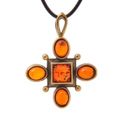 AM-3349 Подвеска «Готика Квадро» (латунь, янтарь)