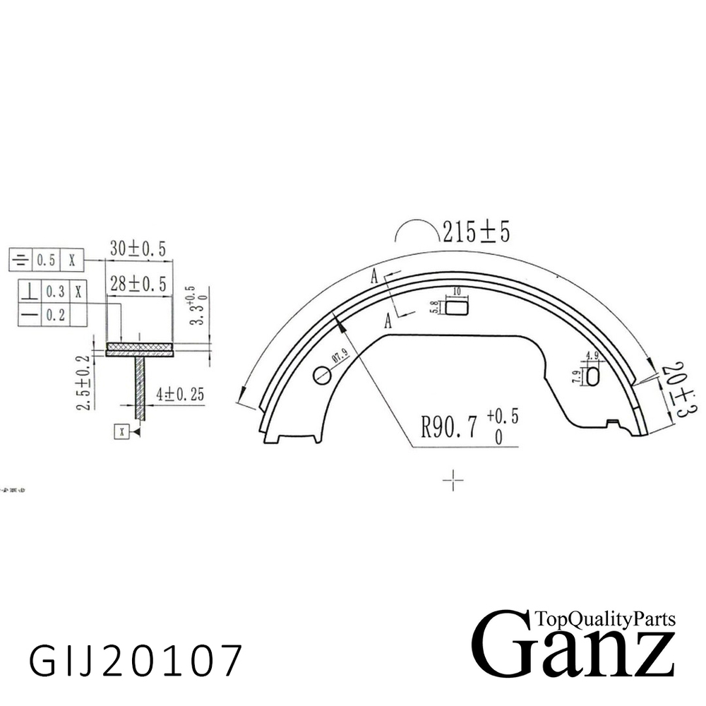 Колодки барабанные BMW E60/E61/E65/E66/F01/F02/F03/F04/E53/E83/E70/E7 GANZ GIJ20107