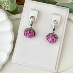 LEFIREL' Серьги серебряные женские "Клевер" с цветами из муранского стекла / ювелирные украшения из родированного серебра 925