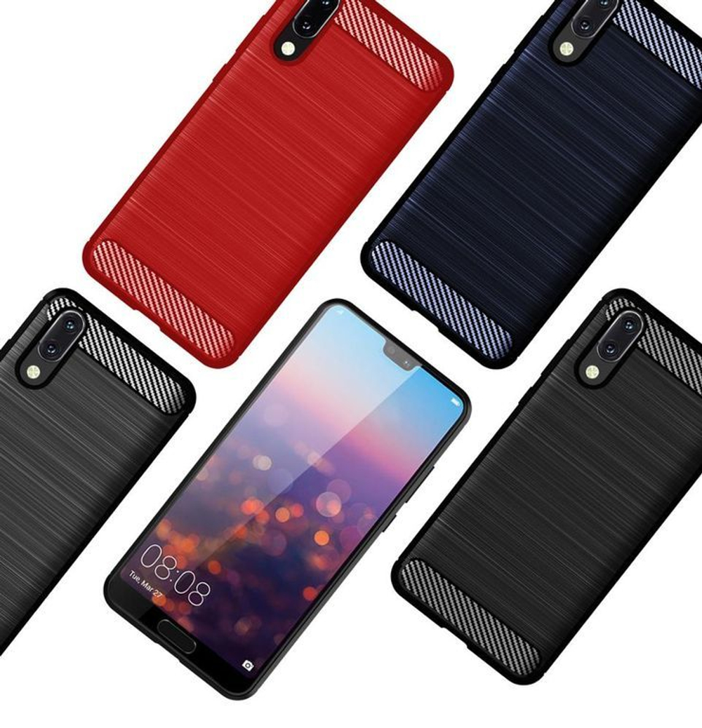 Чехол для Huawei P20 цвет Blue (синий), серия Carbon от Caseport