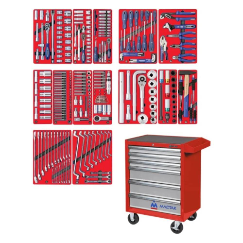 Набор инструментов "ПРОФИ" в красной тележке, 299 предметов МАСТАК 50-07299R