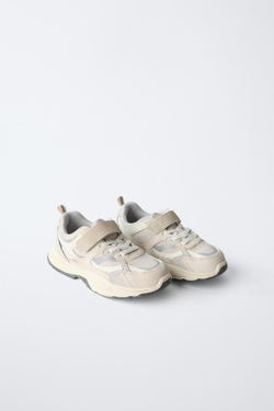 ZARA КРОССОВКИ СО ВСТАВКАМИ, ЭКРЮ