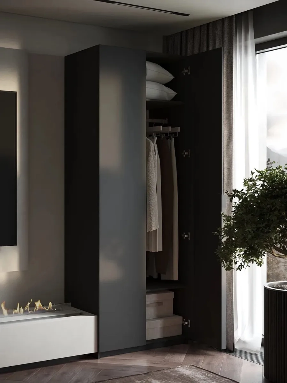 Шкаф Распашной Темно-серый 81х220x52,5 SOHO с ручкой