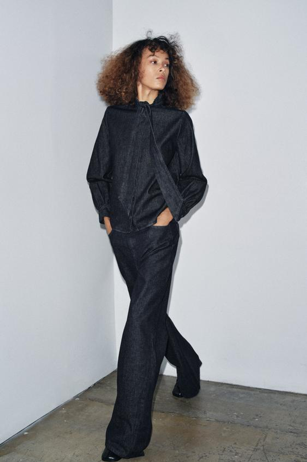 ZARA ДЖИНСЫ WIDE LEG С ВЫСОКОЙ ПОСАДКОЙ — ZW COLLECTION, СИНИЙ