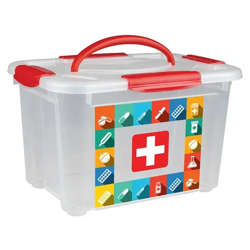 КОРОБКА УНИВЕРСАЛЬНАЯ С РУЧКОЙ И ДЕКОРОМ АПТЕЧКА 5,5Л (бесцветный)
