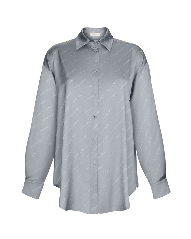 Пижамная рубашка городского стиля из шелка с лого, серый