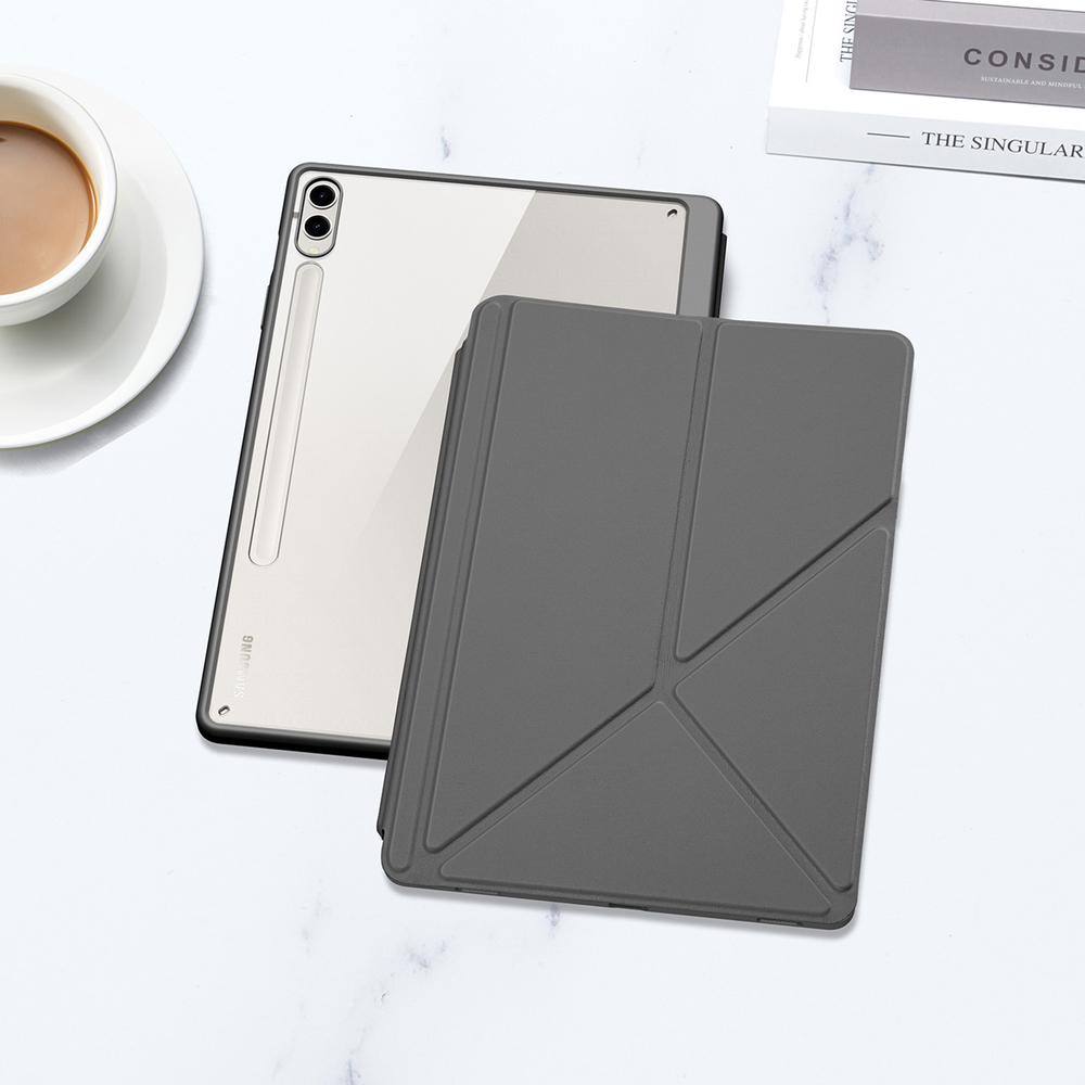 Чехол книжка серого цвета от Dux Ducis для Samsung Tab S10+, S9+, S9 FE+, серия Magi Series Case, с держателем Pencil и функцией автоматического перехода в спящий режим