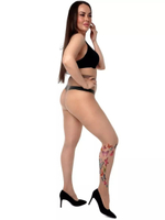 Колготки +size с принтом в виде цветных бабочек на правой ножке (Размер: XL-XXL-XXXL) (Цвет: бежевый)