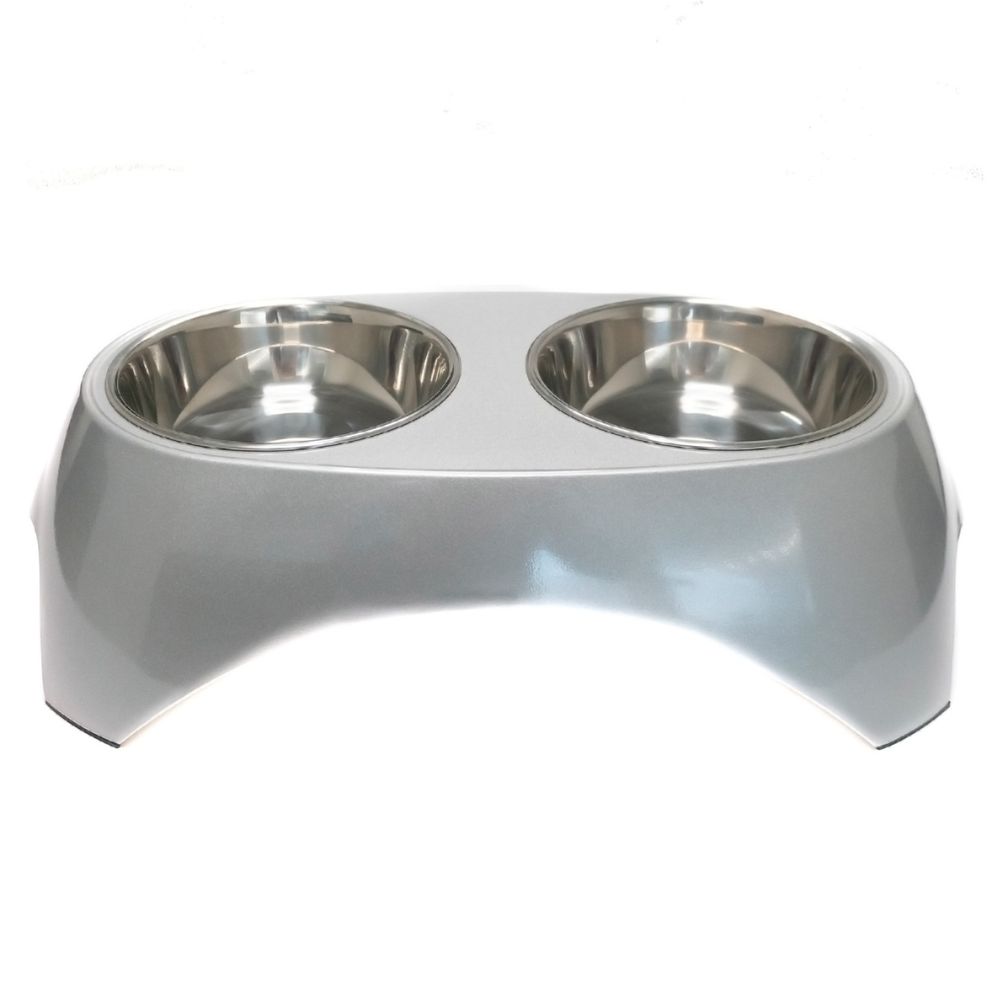 Миска SuperDesign на меламиновой подставке двойная Металлик 2х350 мл, белая Миска SuperDesign на меламиновой подставке двойная Металлик 2х350 мл, белая