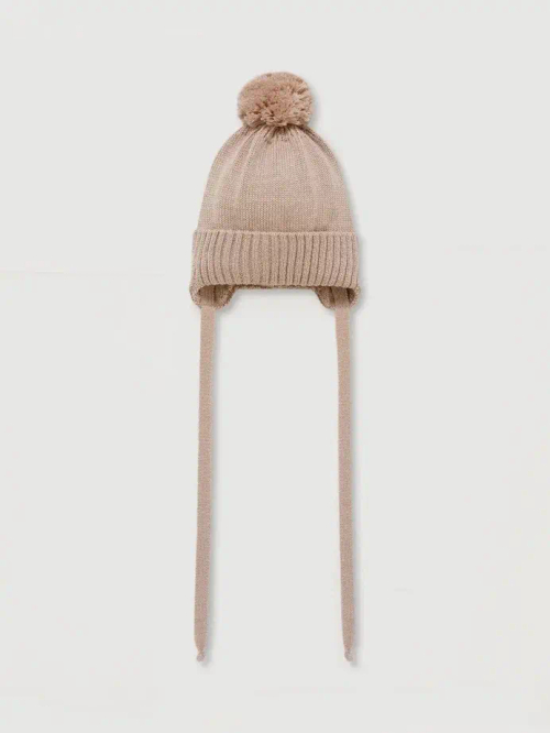 Шапка с помпоном, Бежевый