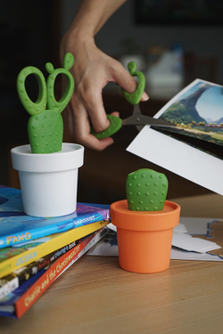 Ножницы с держателем cactus, белые/зеленые