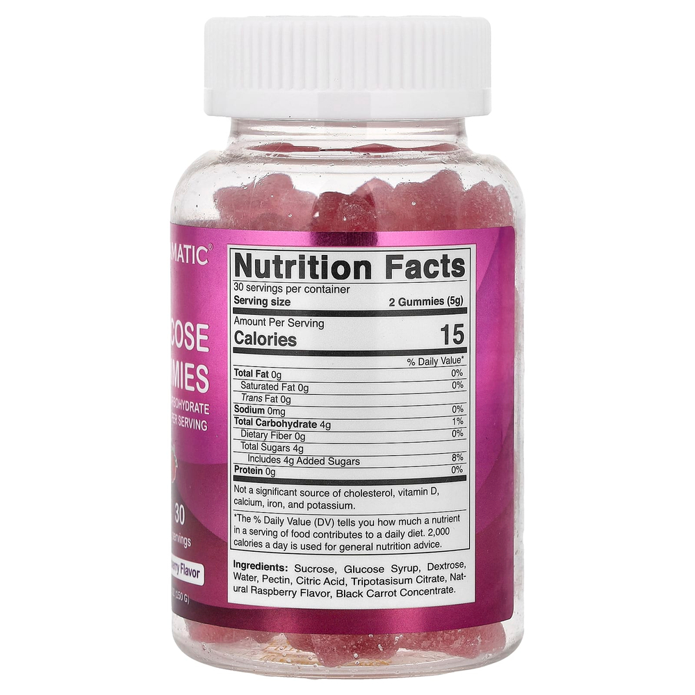 Vitamatic, Жевательные мармеладки с глюкозой, натуральная малина, 60 жевательных мармеладок, 150 г (5,3 унции)