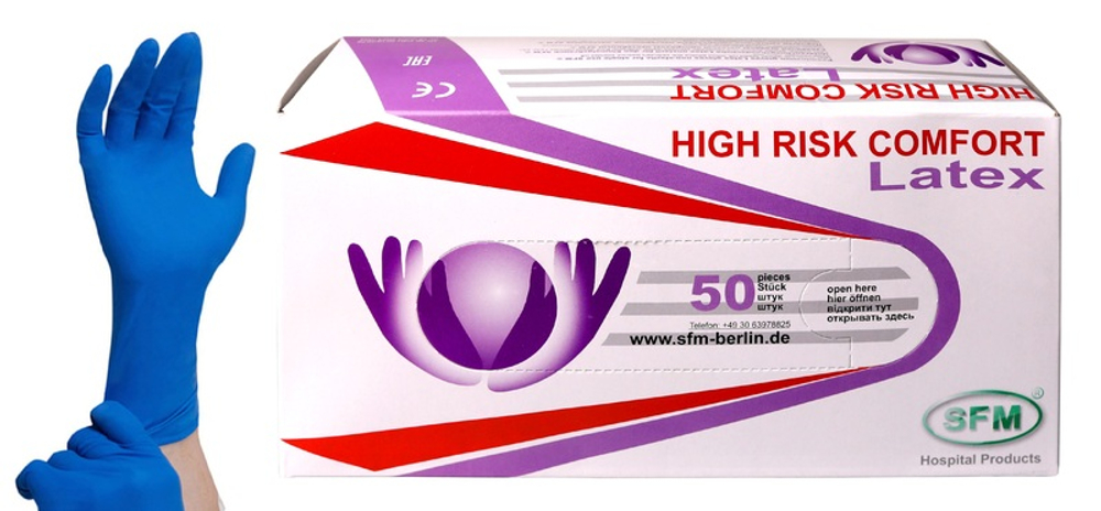 Перчатки смотровые нестерильные латексные неопудренные HIGH RISK Comfort SFM 25 пар