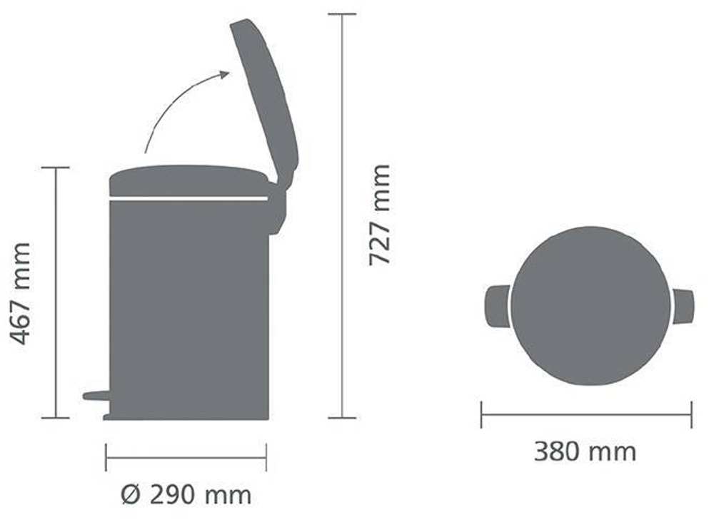 Ведро Brabantia NewIcon 20л чайная роза габаритный чертеж