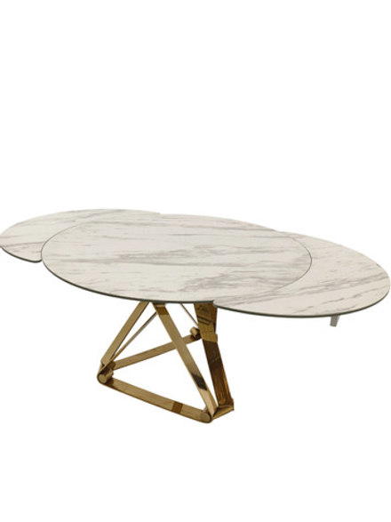 Стол обеденный Ist Casa раскладной Рондо Голд, 120(+30+30)х76 см, белая керамика, золото