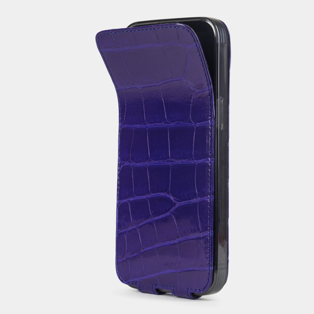 Чехол кожаный для iPhone 14 Pro Max синего цвета