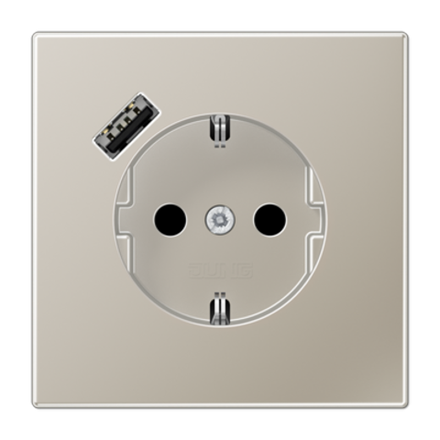 JUNG Розетка SCHUKO® с USB-зарядным устройством, тип А термопласт нержавеющая сталь, арт.ES1520-18A-L