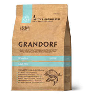 Grandorf Mini Adult Holistic для собак малых пород, белая рыба 1кг.